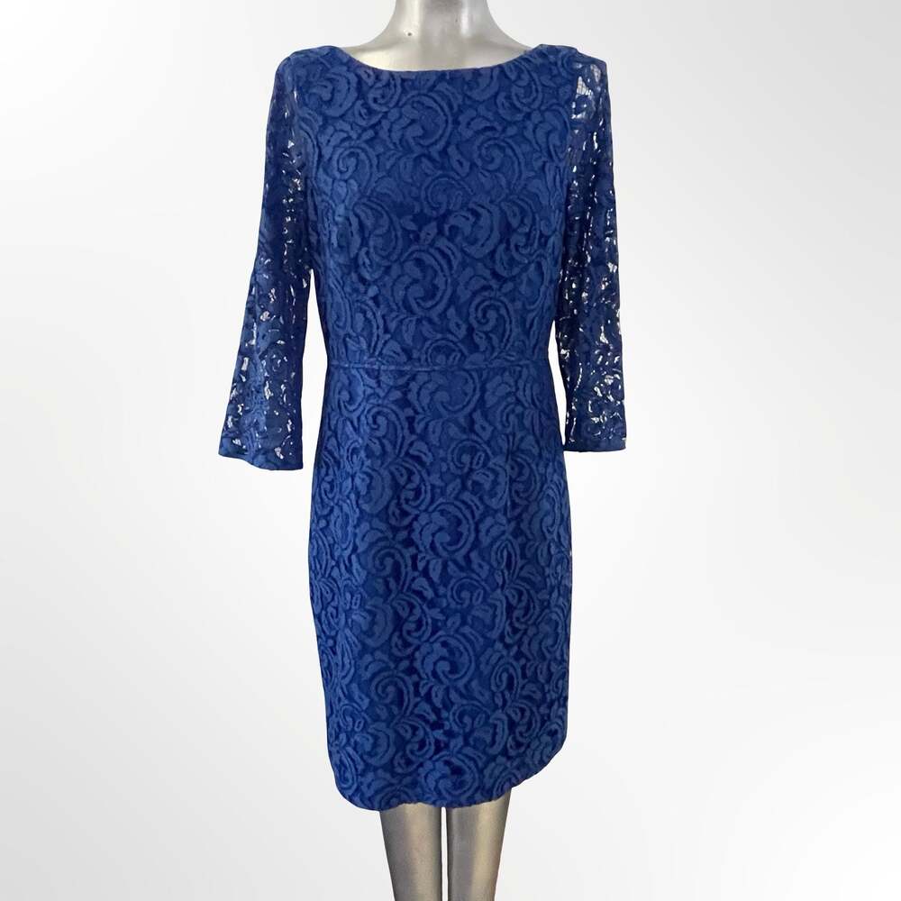 J.Crew Royal Blue Lace Three-Quarter Sleeve Sheath Dress - Picture 2 of 5